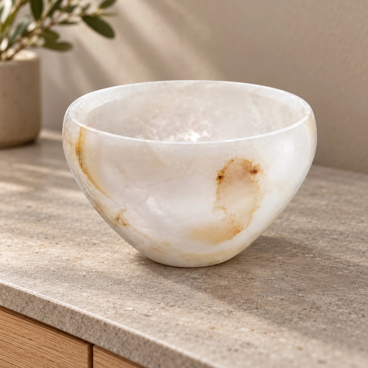 Bowl de mármol en blanco y ámbar – centro de mesa decorativo