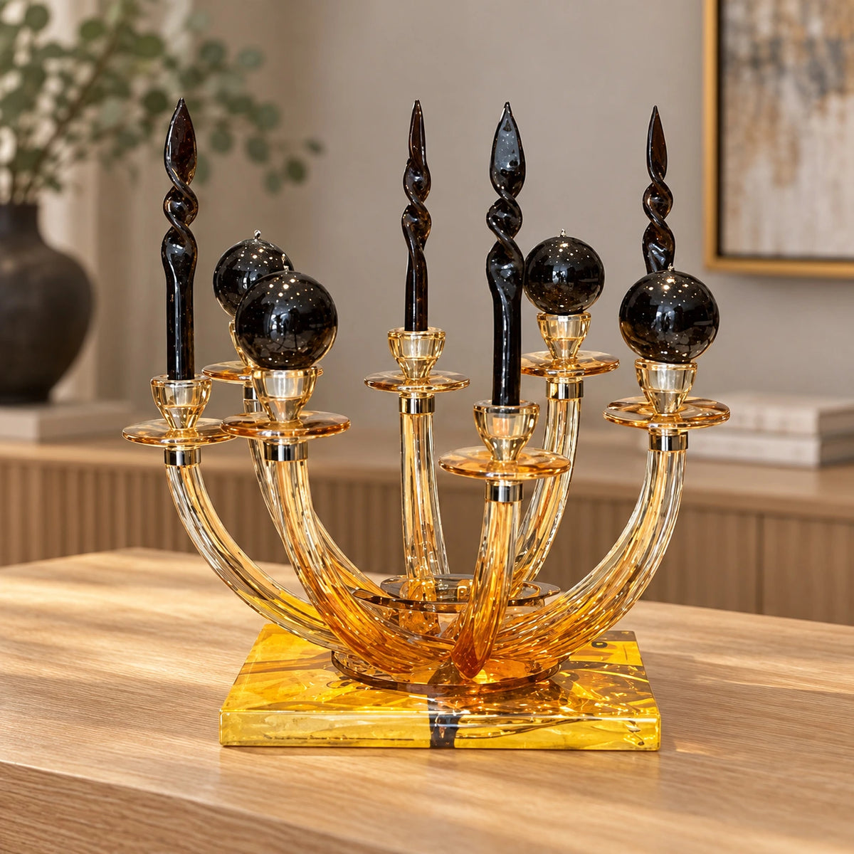 Candelabro de 8 brazos en ámbar – decoración para mesa