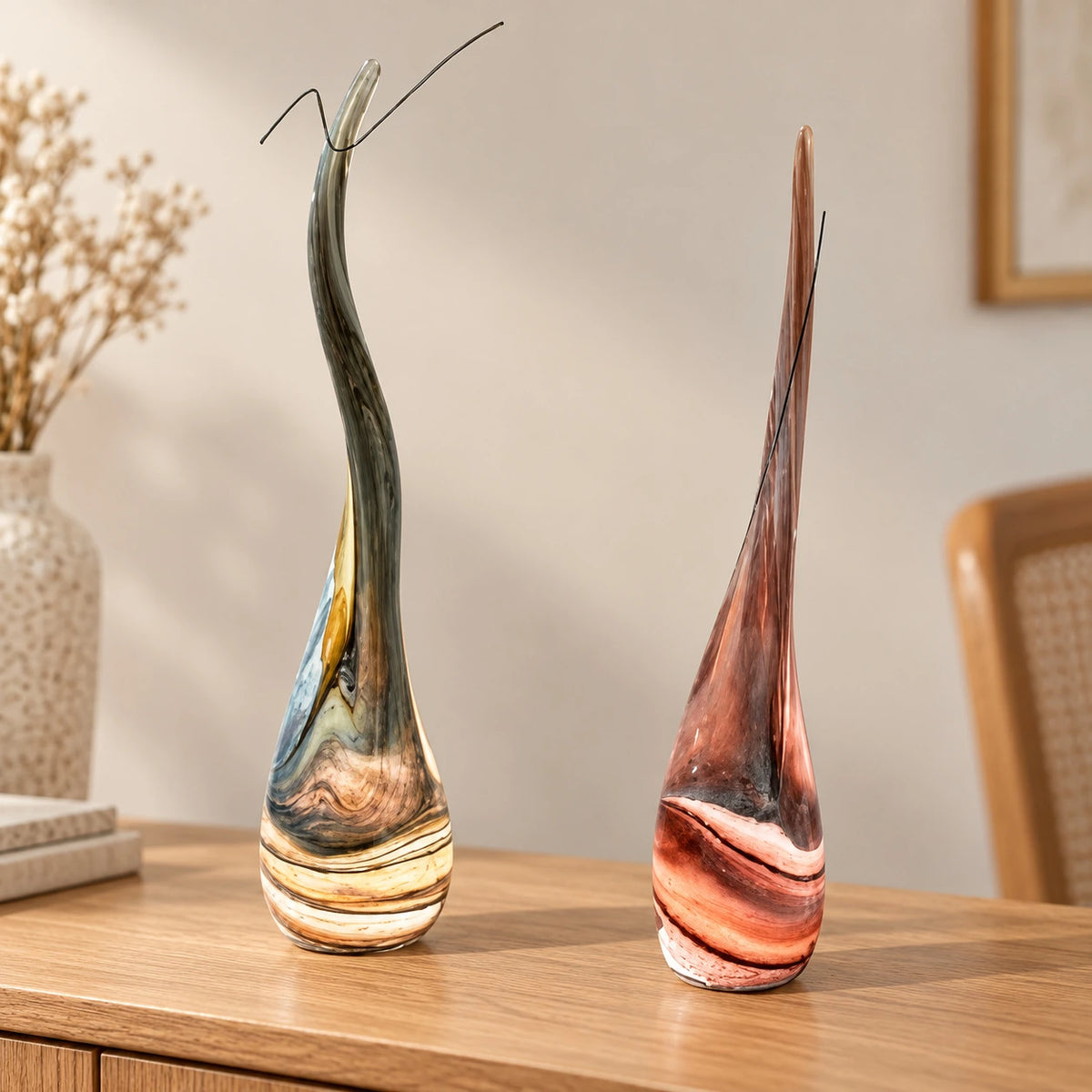Juego de 2 colmillos decorativos en verde oliva – adorno decorativo para sala