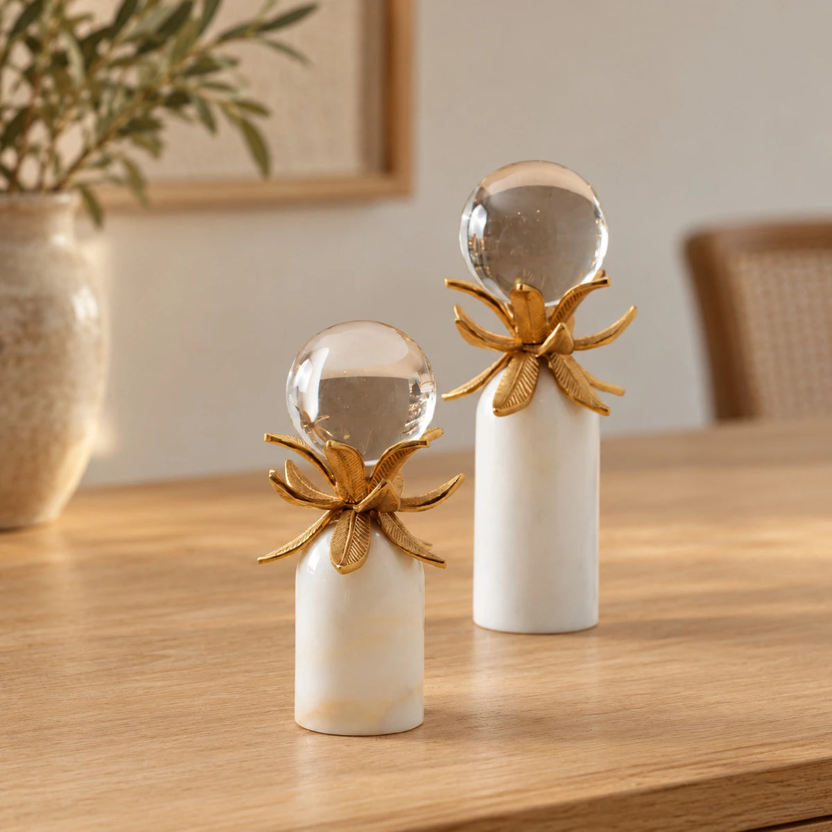 Portavelas loto en blanco y dorado – decoración para mesa