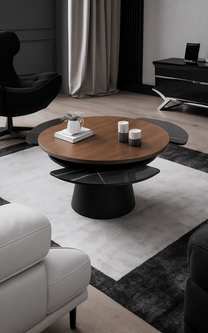 🏷️ Mesa de Centro Giratoria Sense Oak con Bandejas Ocultas