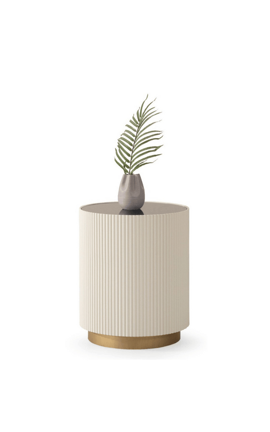 🏷️ Mesa de Centro Olivia con Espejo Ahumado – Diseño Ovalado y Cilíndrico