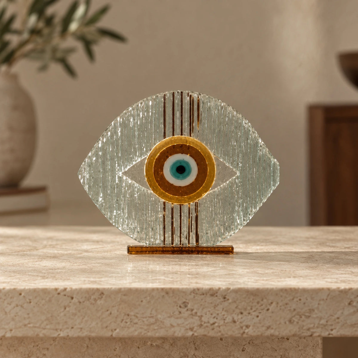Amuleto de ojo turco de vidrio en ámbar