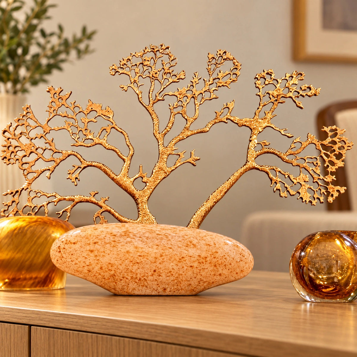 Árbol de la vida en blanco y dorado – adorno decorativo para sala