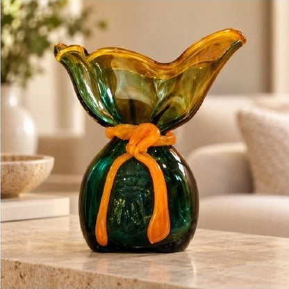 Bolsa de vidrio en turquesa con lazo naranja – adorno de vidrio soplado