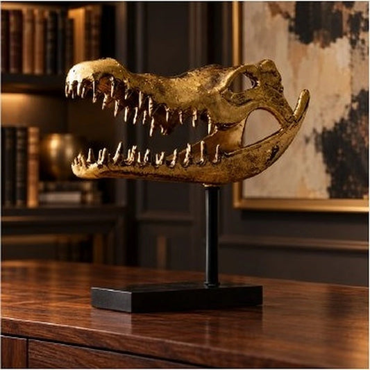 Cocodrilo decorativo en blanco y dorado – adorno decorativo para sala