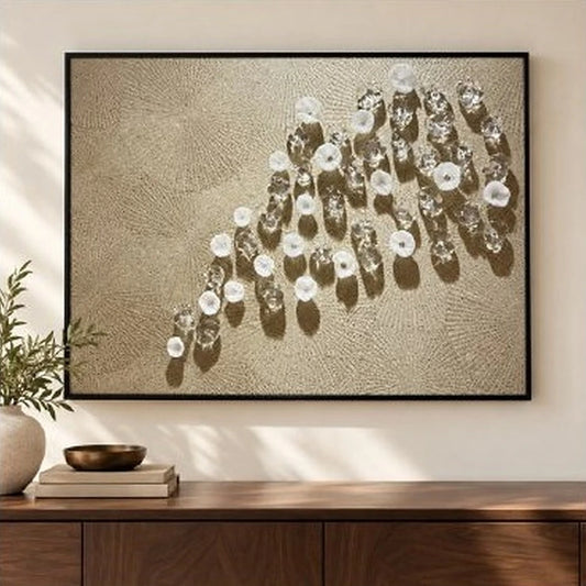 Cuadro de pared con flores de vidrio en visón, blanco y transparente – decoración de pared