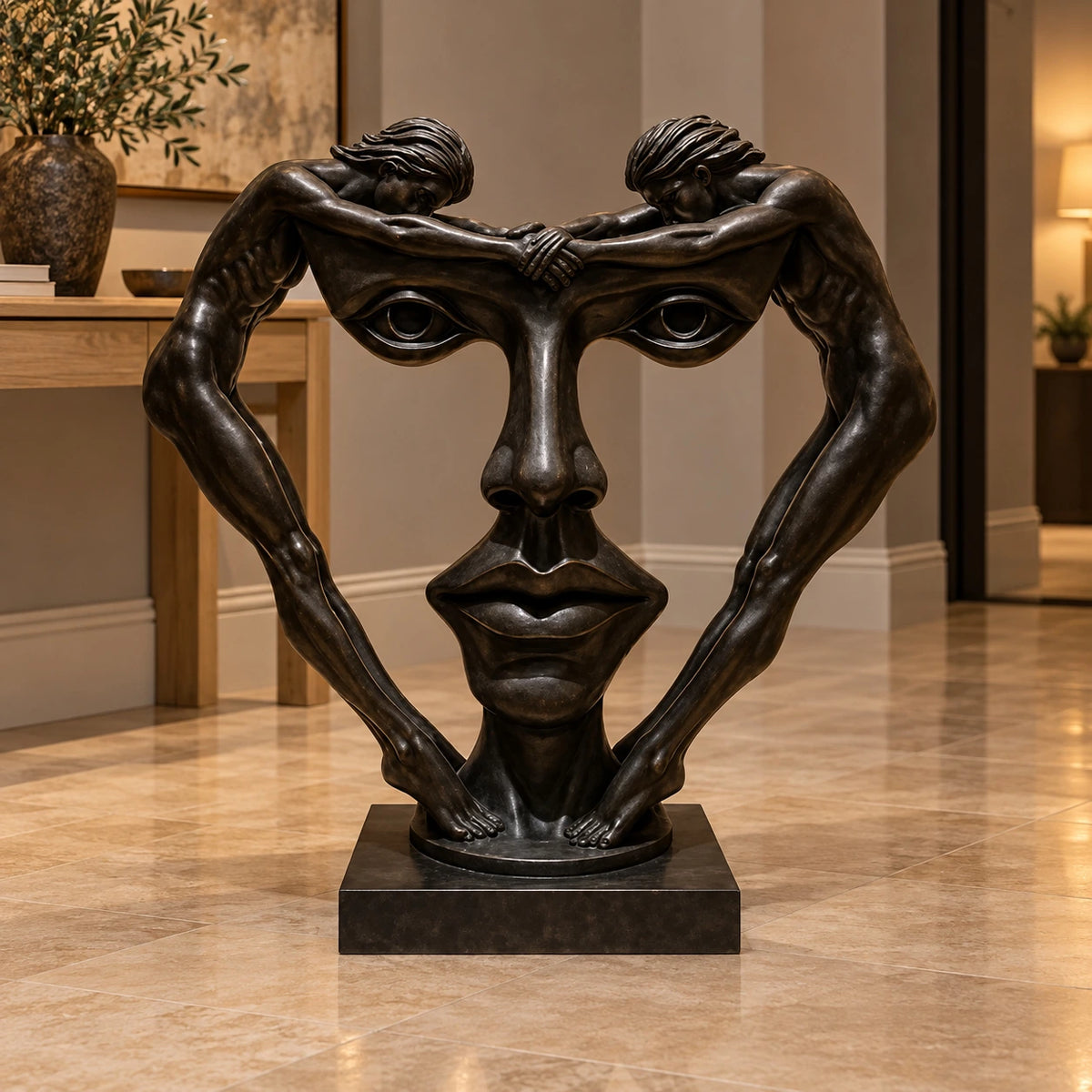 Escultura de rostro en negro