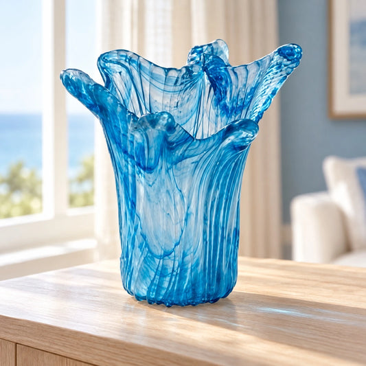 Jarrón lechuga esmerilado en azul – florero decorativo