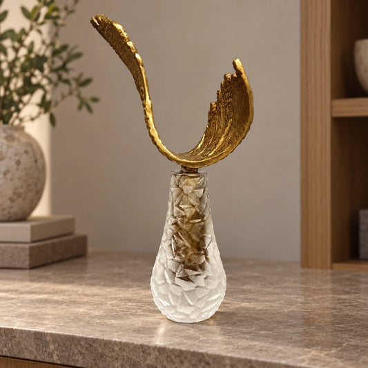 Jarrón Murano con gaviota y decoración de piedra en dorado – florero decorativo