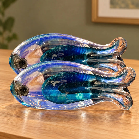 Juego de 2 peces de vidrio en azul – adorno de vidrio soplado