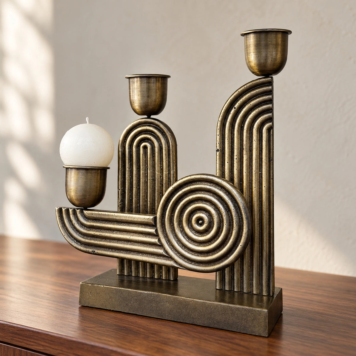 Juego de 3 portavelas con acabado envejecido – decoración para mesa