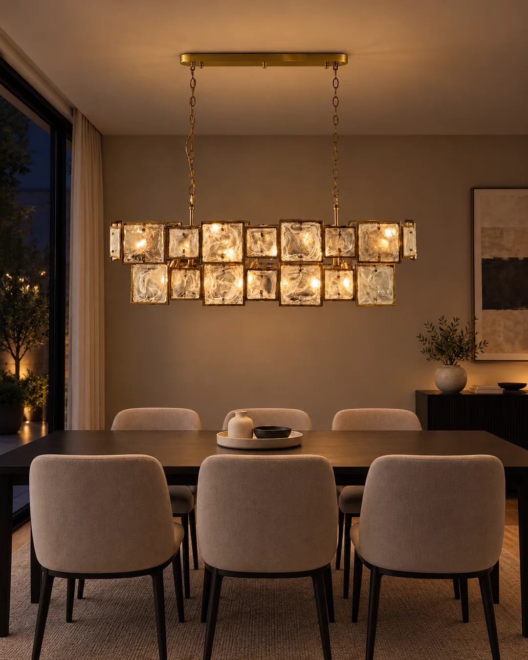 Lámpara colgante Albaster 122 x 44 cm Bronce oscuro en ambiente de noche - UZAY Lima