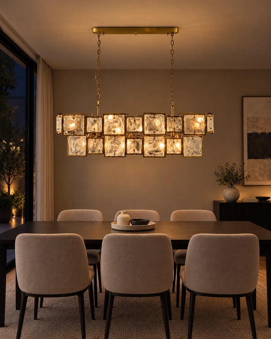 Lámpara colgante Albaster 122 x 44 cm Bronce oscuro en ambiente de noche - UZAY Lima