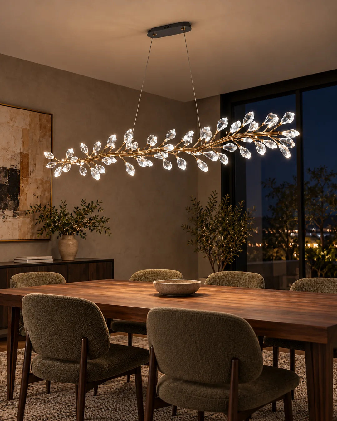 Lámpara colgante Rama de cristal 135 cm Dorado en ambiente de noche - UZAY Lima