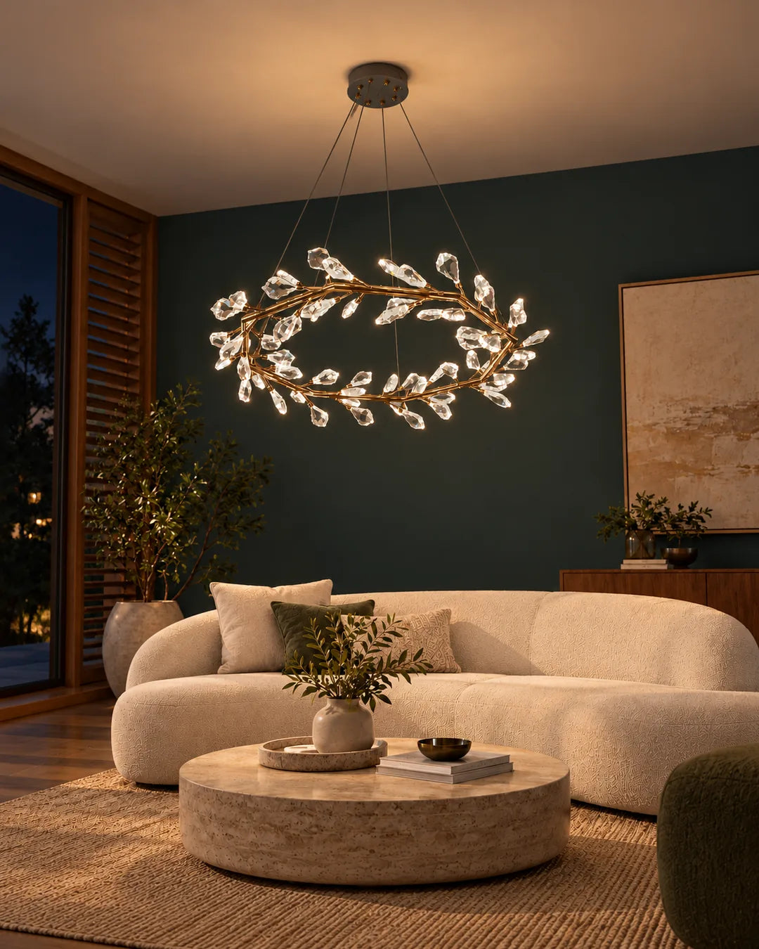 Lámpara colgante Anillo de cristal 81 cm Dorado en ambiente de noche - UZAY Lima