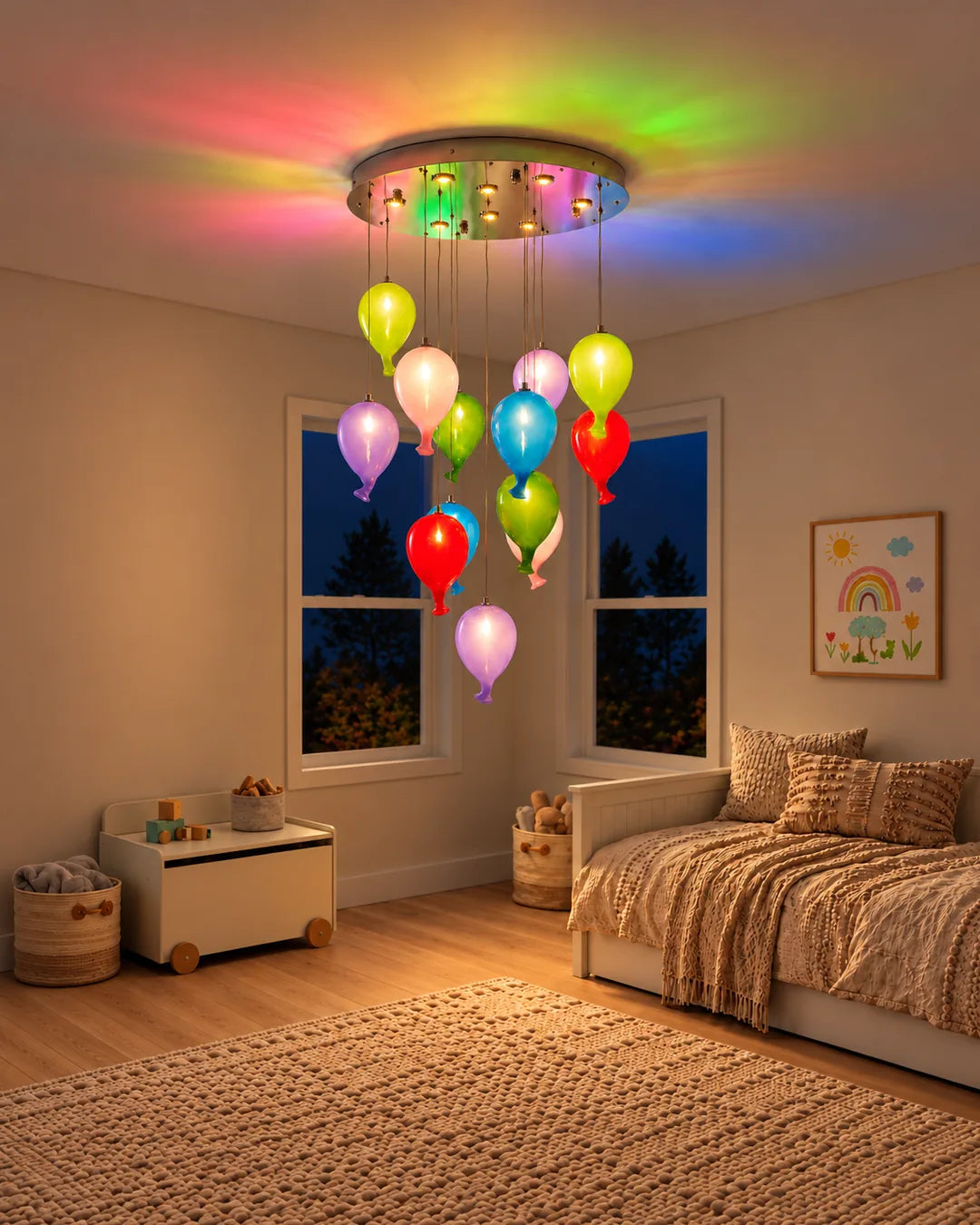 Lámpara colgante Globos de vidrio 13 piezas Cromo en ambiente de noche - UZAY Lima