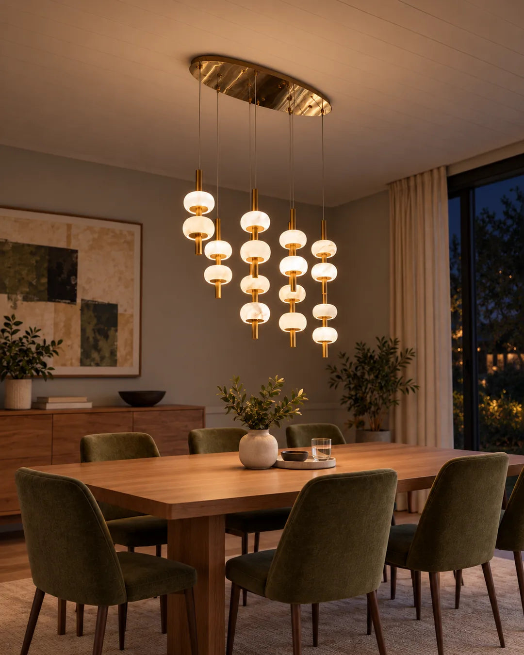 Lámpara colgante Elíptica de colgantes 102 x 32 cm Dorado en ambiente de noche - UZAY Lima