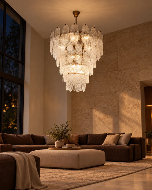 Lámpara colgante Vidrio hojas 85 + 30 cm Bronce en ambiente de noche - UZAY Lima