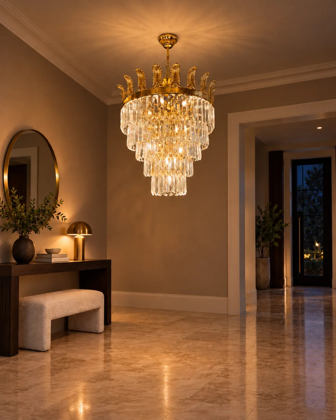 Lámpara colgante Corona de cristal 60 cm Dorado en ambiente de noche - UZAY Lima