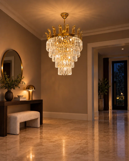 Lámpara colgante Corona de cristal 60 cm Dorado en ambiente de noche - UZAY Lima