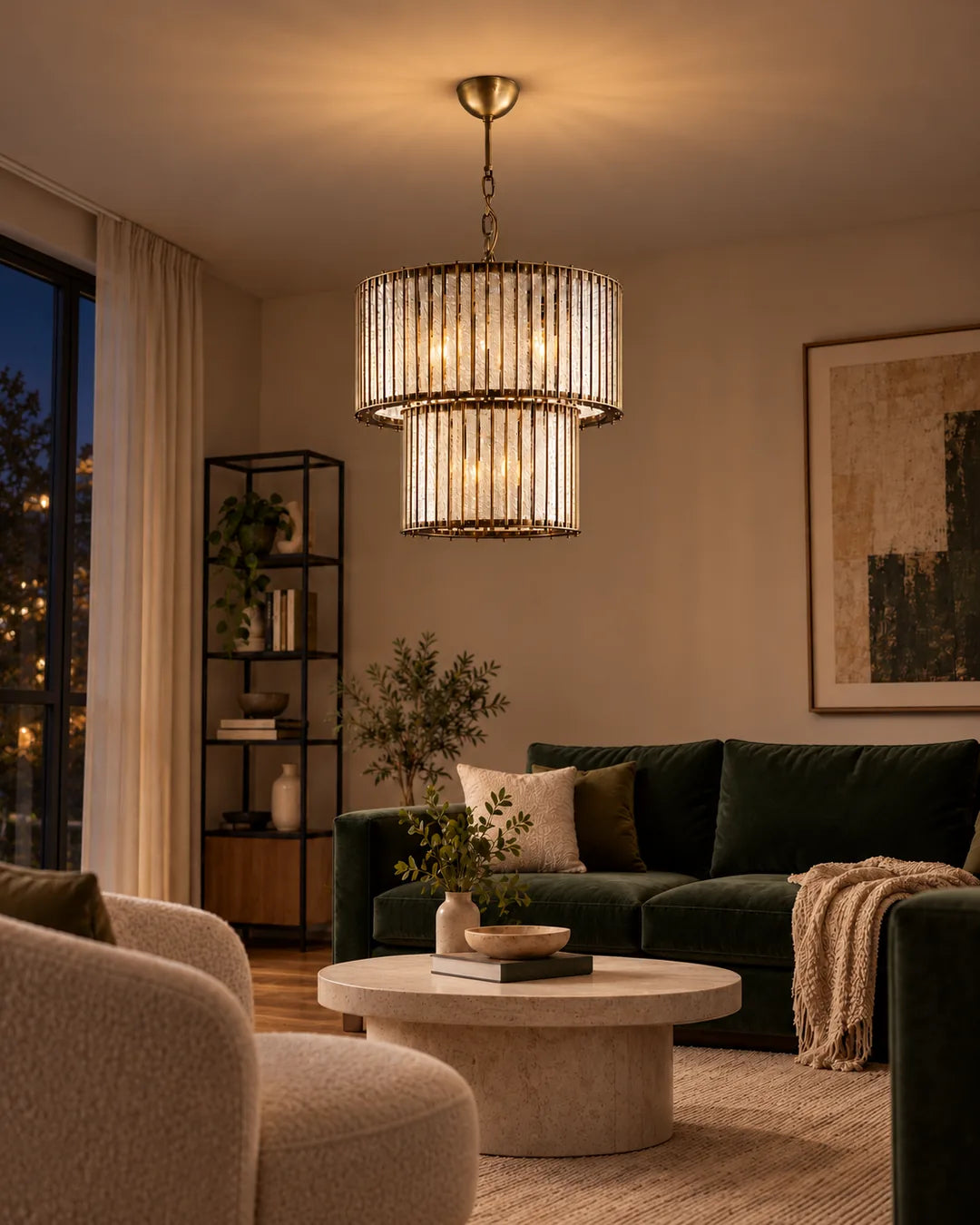 Lámpara colgante Barlars 60 + 40 cm Envejecido en ambiente de noche - UZAY Lima
