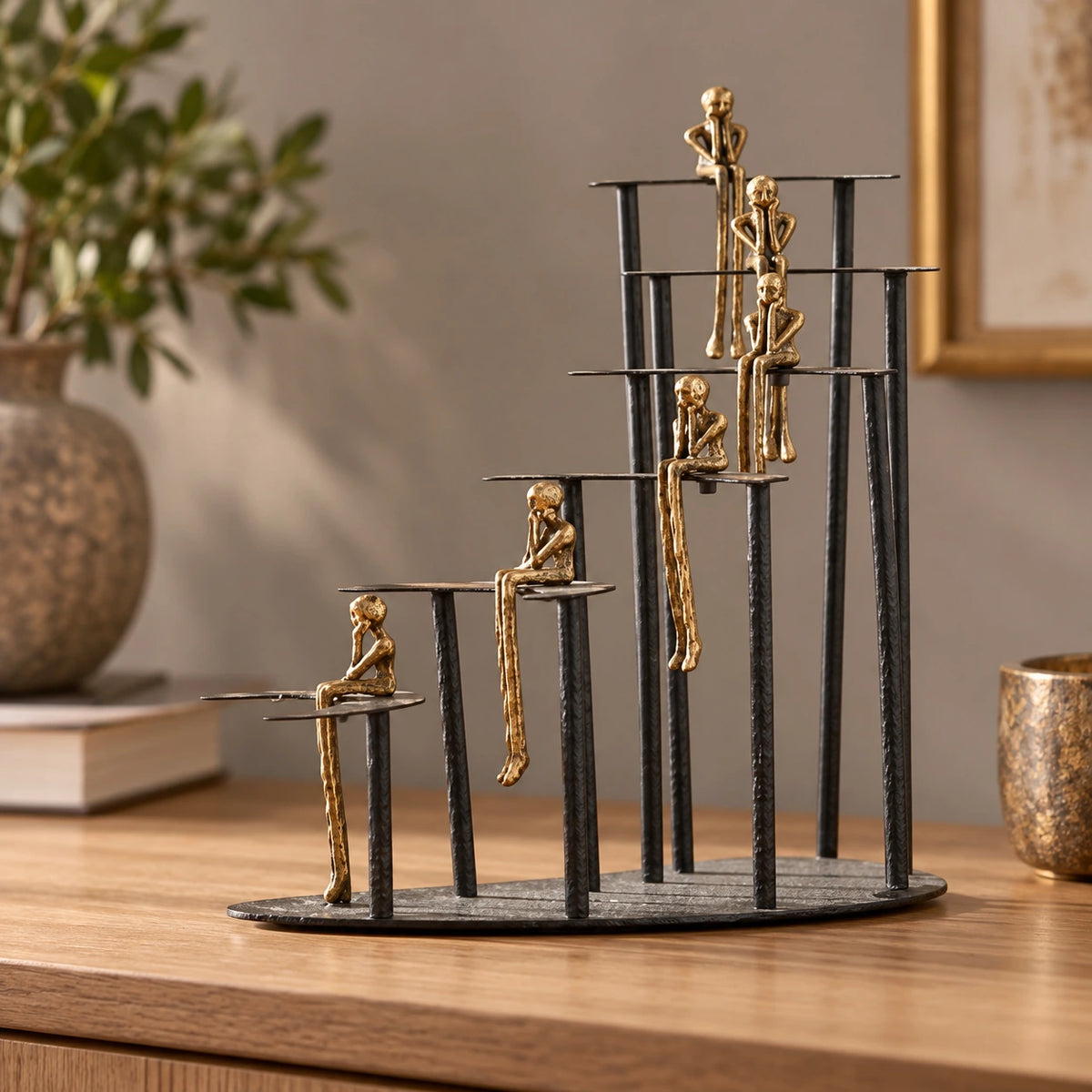 Luna decorativa con pensador en negro y dorado – adorno decorativo para sala