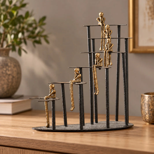 Luna decorativa con pensador en negro y dorado – adorno decorativo para sala