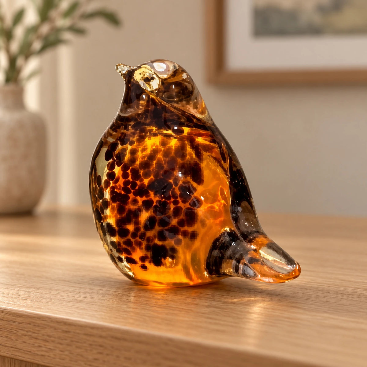 Pájaro de vidrio en ámbar y marrón – adorno de vidrio soplado