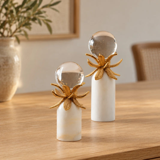 Portavelas loto en blanco y dorado – decoración para mesa