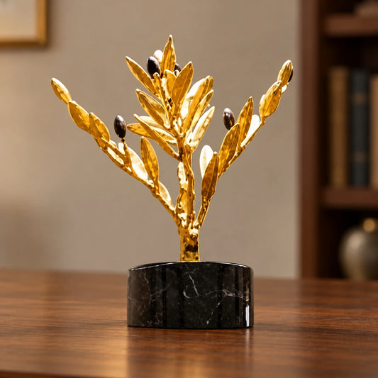 Rama de olivo decorativa en blanco y dorado – adorno decorativo para sala