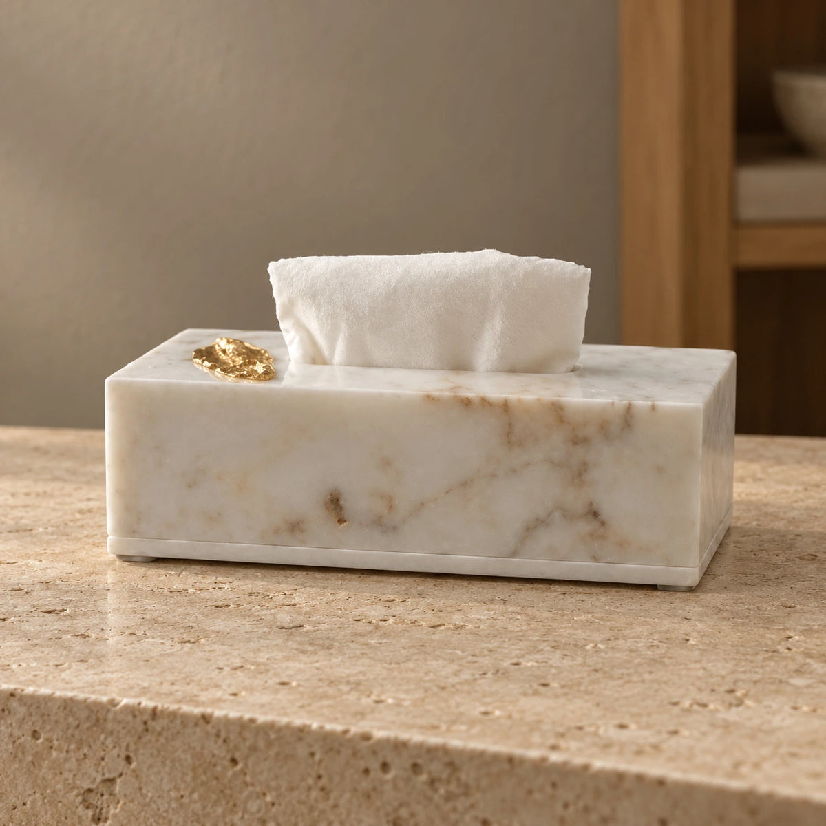 Servilletero de mármol en blanco y dorado – decoración para mesa de centro