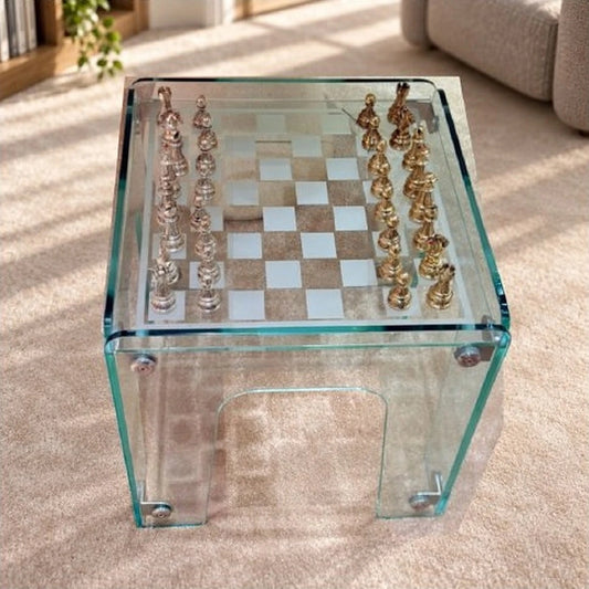 Set de ajedrez de vidrio en plateado y dorado – decoración de escritorio